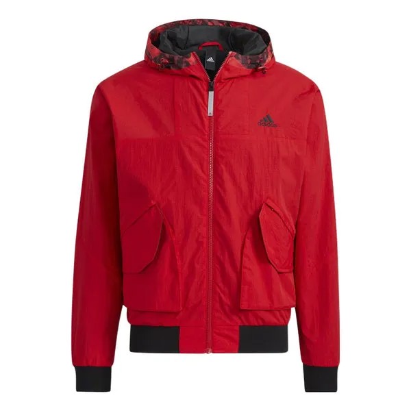 Куртка Men's adidas Logo Printing Solid Color Hooded Long Sleeves Jacket Red, красный