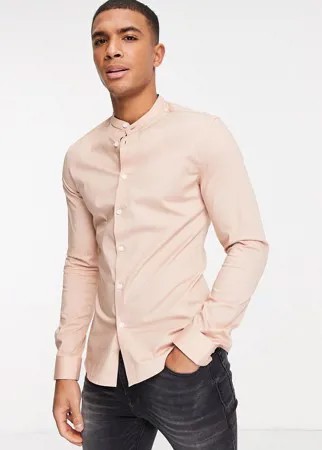 Персиковая рубашка облегающего кроя с воротником на пуговице ASOS DESIGN-Розовый цвет