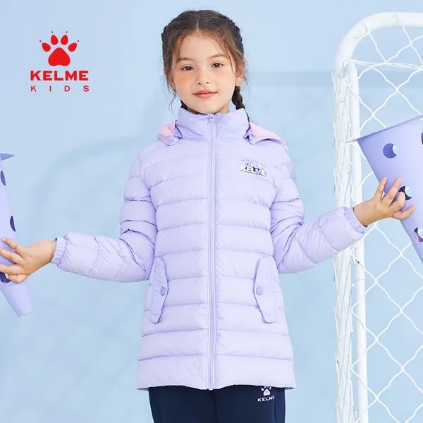 Детская одежда KELME, теплый спортивный Повседневный пуховик для девочек, Детское пальто на молнии с капюшоном, теплая Модная зимняя одежда ...