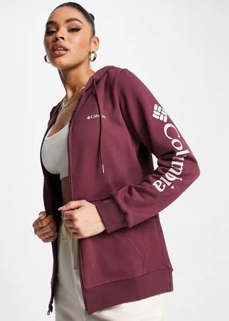 Бордовый худи на молнии с логотипом Columbia-Красный
