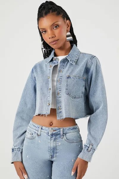 Укороченная джинсовая рубашка с потертостями Forever 21, деним