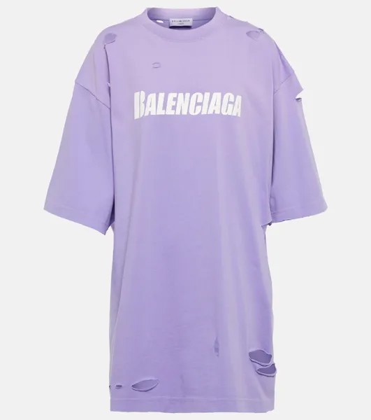 Хлопковая футболка с эффектом потертости и логотипом BALENCIAGA, фиолетовый