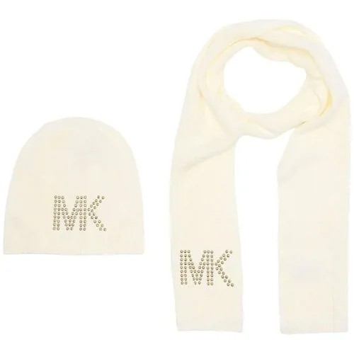 Сет Michael Kors молочный шапка и шарф с лого буквами МК стразами на шапке и шарфе Access Studded Logo Muffler/Beanie Set ivory