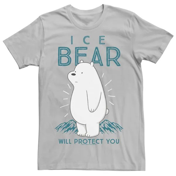 Мужская футболка Cartoon Network We Bare Bears Ice Bear Will Protect You Licensed Character, серебристый