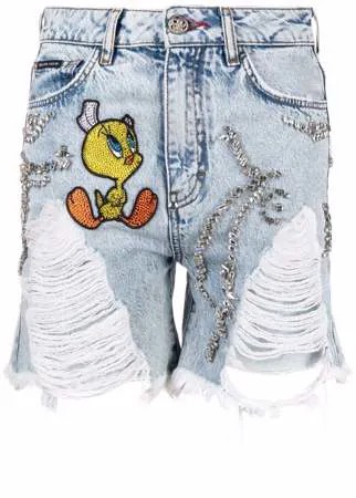 Philipp Plein джинсовые шорты с декором Looney Tunes