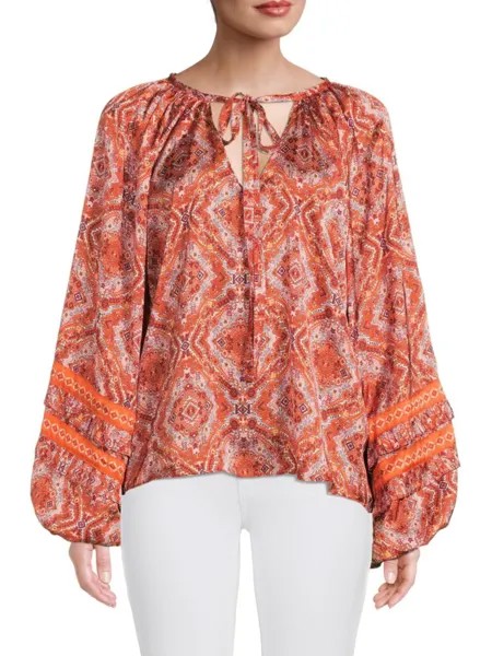 Топ-крестьянка Dailey с узором пейсли Ramy Brook, цвет Zinnia Orange