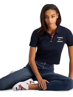 TOMMY JEANS Женская темно-синяя укороченная футболка-поло с короткими рукавами и воротником Petites S\P