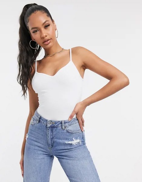 Белый боди на бретельках с вырезом сердечком ASOS DESIGN