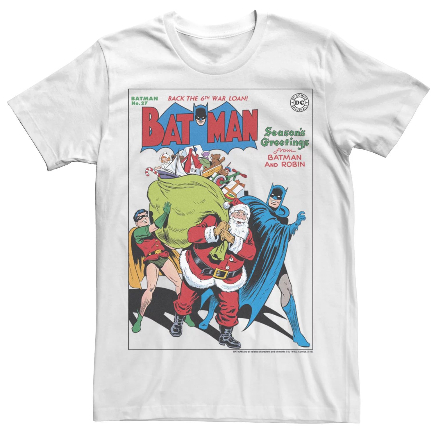 Мужская рождественская футболка Seasons с поздравлением от Бэтмена и Робина DC Comics, белый