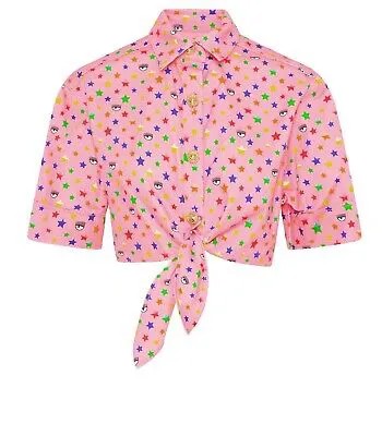 Chiara Ferragni Rainbow Pink Denim Crop Shirt Woman Женщина