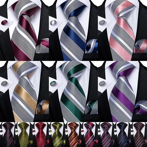 Новые формальные связи Классический 100% Шелковый полосатый платок Necktie запонки подарок для мужчин Свадебный галстук Cravate Gravatas DiBanGu
