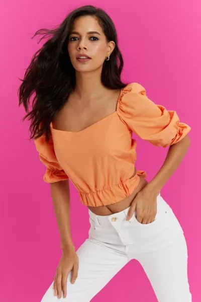 Женская оранжевая укороченная блузка с открытой спиной и воздушными рукавами Cool & Sexy, оранжевый