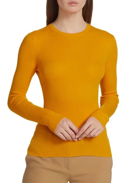 Кашемировый свитер Hutton в рубчик Michael Kors Collection, цвет Marigold