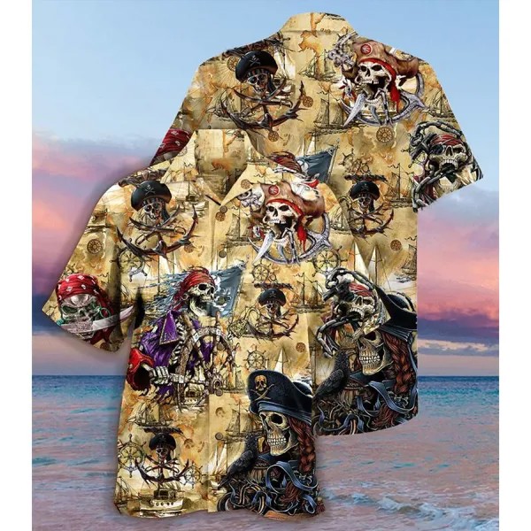 Мужская пиратская пляжная рубашка с коротким рукавом из двух частей