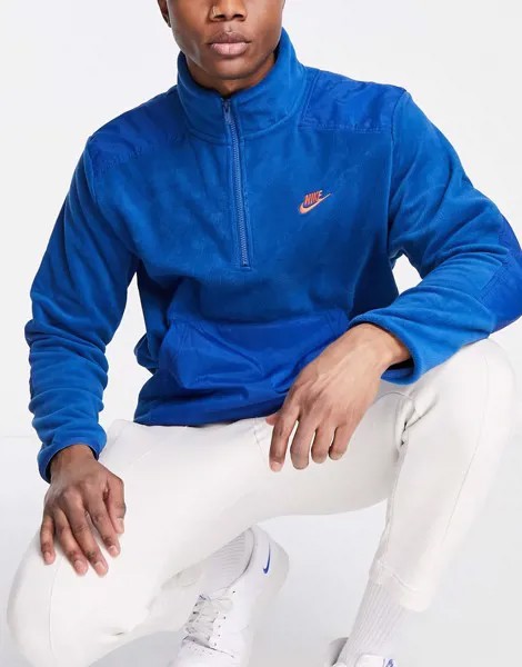 Синий флисовый свитшот из переработанного материала с молнией длиной 1/2 Nike Style Essentials-Голубой