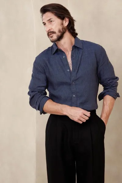 Льняная рубашка Castello Banana Republic, синий