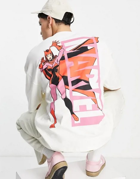 Кремовая футболка с принтом в стиле Marvel на спине ASOS DESIGN-Светло-бежевый цвет