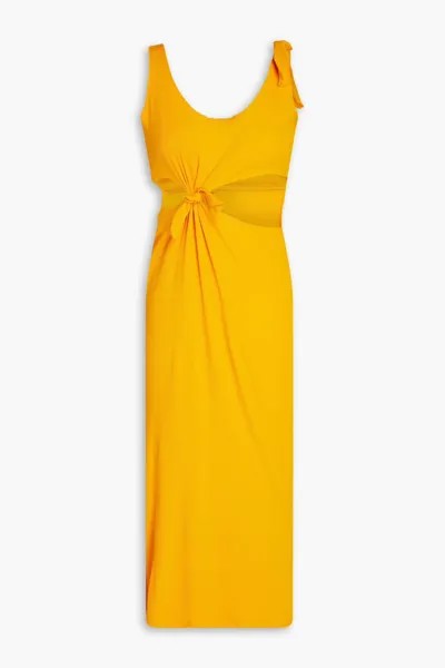 Платье миди в рубчик из джерси Lolie с завязками и вырезами Sandro, цвет Marigold