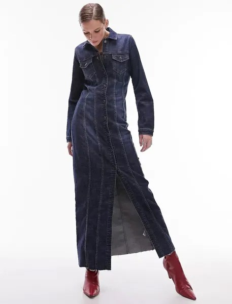 Платье Topshop Denim Stretchy Maxi Shirt, темно-синий