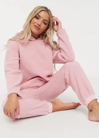 Худи и джоггеры из искусственного меха розового цвета ASOS DESIGN-Розовый