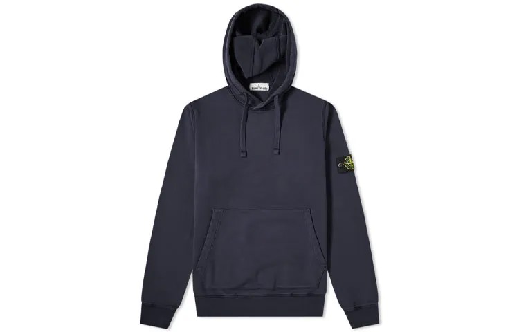 Stone Island SS21 Толстовка мужская с капюшоном Popover, окрашенная в готовом виде, синяя мужская