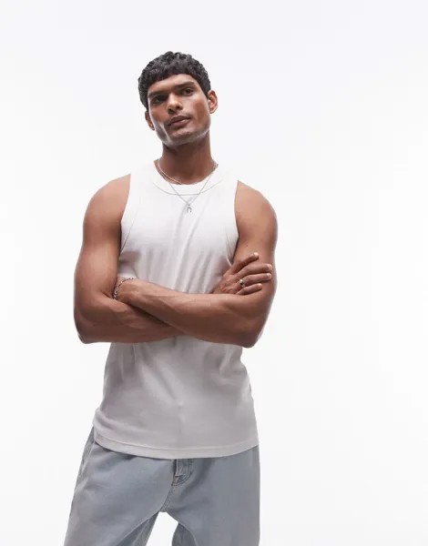 Белая майка в рубчик с высоким воротником Topman