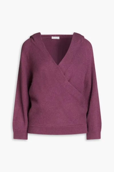 Кашемировое худи в рубчик с запахом Brunello Cucinelli, фиолетовый