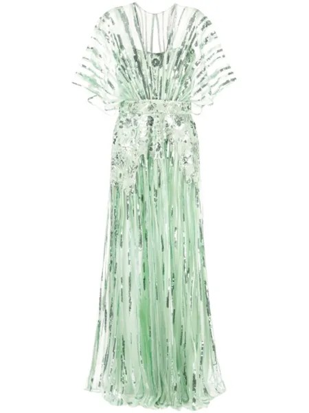 Elie Saab платье из тюля с цветочной аппликацией, зеленый