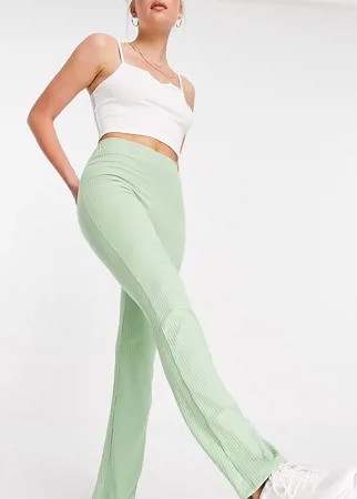 Расклешенные брюки шалфейно-зеленого цвета в рубчик ASOS DESIGN Tall-Зеленый цвет