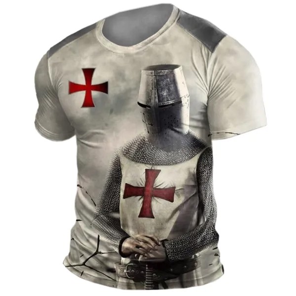 Мужская винтажная футболка с контрастным принтом Templar Cross