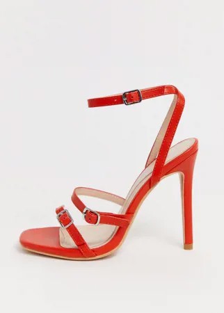 Красные легкие босоножки на каблуке с тремя ремешками и пряжками Missguided-Красный