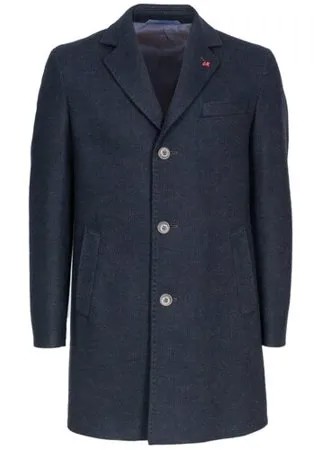 Пальто ASTOR демисезонное, шерсть, силуэт прямой, укороченное, карманы, размер 50, синий, коричневый