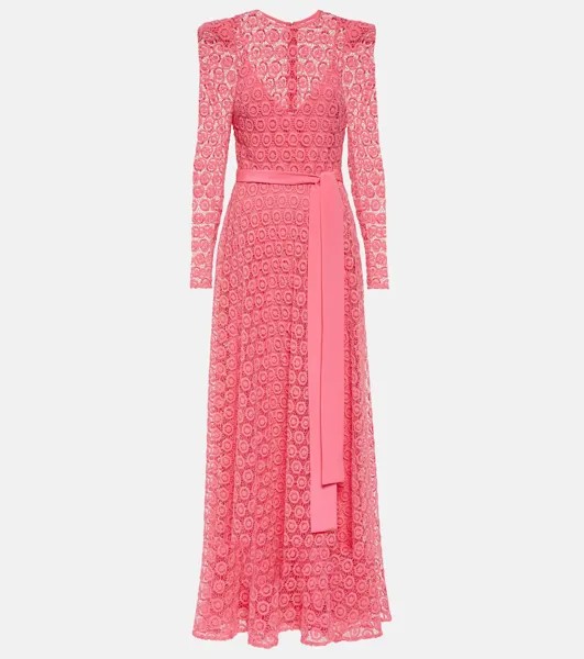 Платье макси из смесового хлопка с вышивкой Elie Saab, розовый
