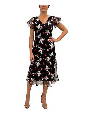 SAM EDELMAN Женское черное вечернее платье миди с рукавами-крылышками и V-образным вырезом + расклешенное платье 2