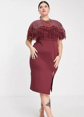 Красное платье миди с отделкой жемчугом и перьями ASOS DESIGN Curve-Разноцветный