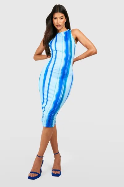 Высокое платье миди в полоску с омбре Boohoo, синий
