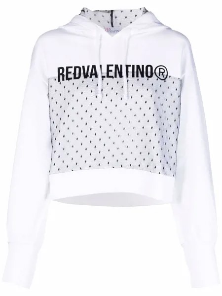 RED Valentino худи со вставкой из тюля пуэн-деспри с логотипом