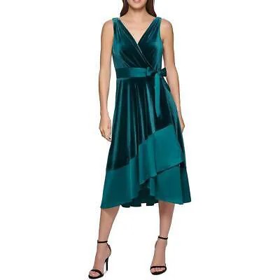 DKNY Женское зеленое бархатное летнее платье миди с запахом 12 BHFO 3024