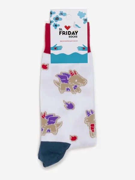 Новогодние носки St.Friday Socks - Дракоша пряник, Белый