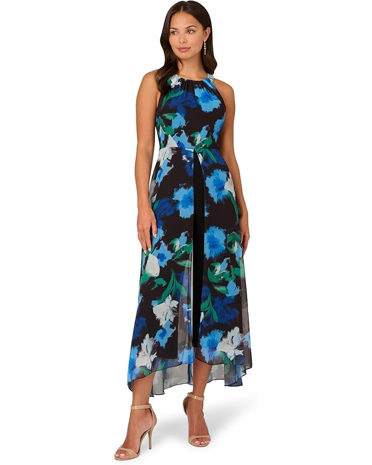 Комбинезон Adrianna Papell Floral Print Jumpsuit, черный мульти