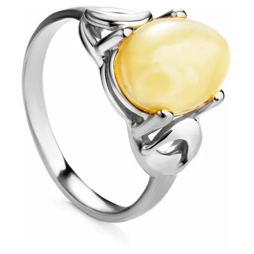 Amberholl Серебряное кольцо с натуральным янтарем молочно-медового цвета «Пруссия»