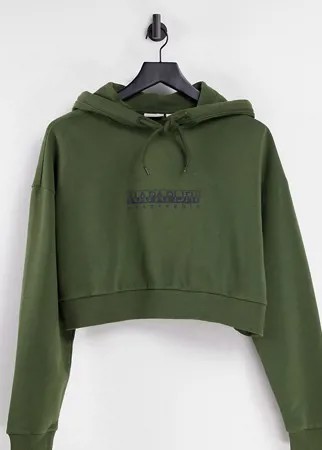 Укороченный худи цвета хаки Napapijri Box – эксклюзивно на ASOS-Зеленый цвет