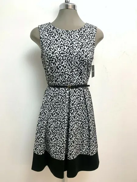 Ellen Tracy NWT Modern ЧЕРНО-КРЕМОВОЕ приталенное платье с поясом для миниатюрных размеров, размер 6P