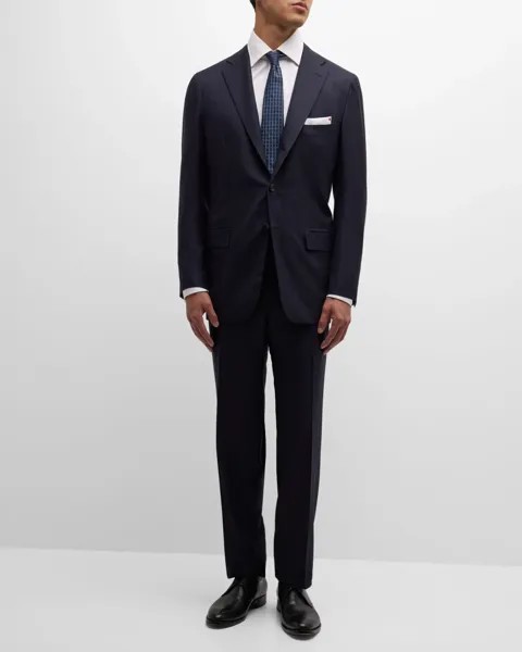 Мужской костюм-двойка из однотонной шерсти Kiton, цвет Navy