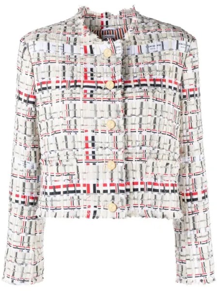Thom Browne твидовый жакет с полосками RWB, нейтральный цвет