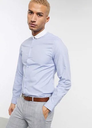 Голубая узкая рубашка в полоску с контрастным круглым воротником Shelby & Sons-Белый