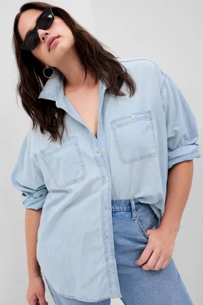 Джинсовая рубашка оверсайз с длинными рукавами из ткани шамбре Gap, синий