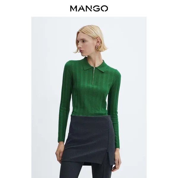 Женский свитер Mango с воротником-поло, зеленый