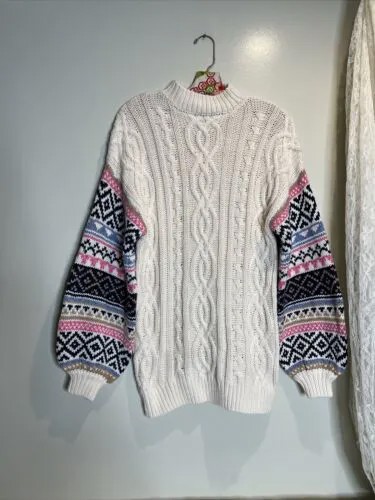 Forever 21 Boho Цветной свитер с декоративными рукавами и воротником-стойкой Туника S