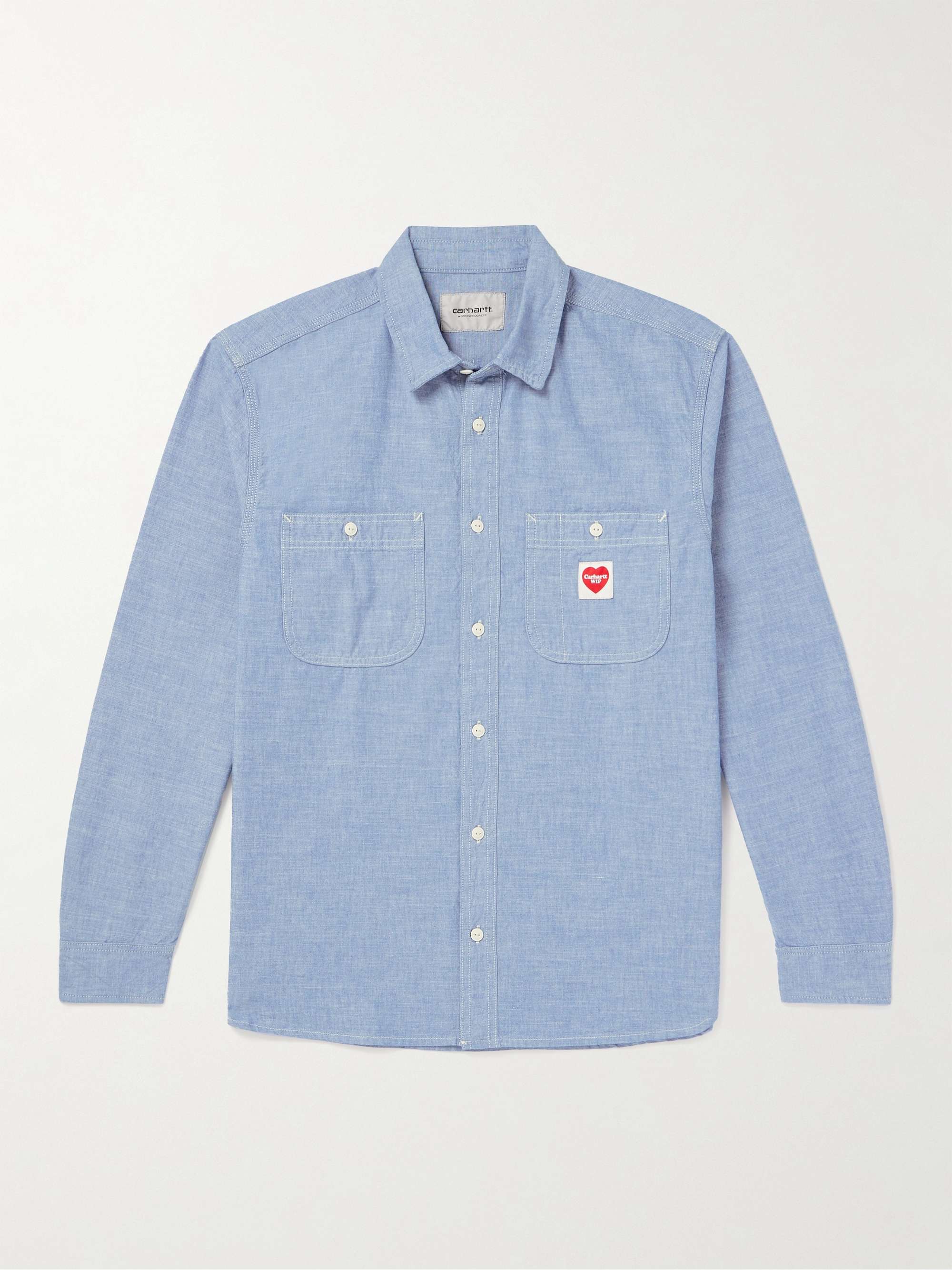 Рубашка из хлопка и шамбре с аппликацией логотипа Clink Heart CARHARTT WIP, синий